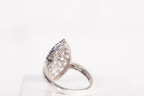 Stunning Champagne diamond cluster silver ring Size 9