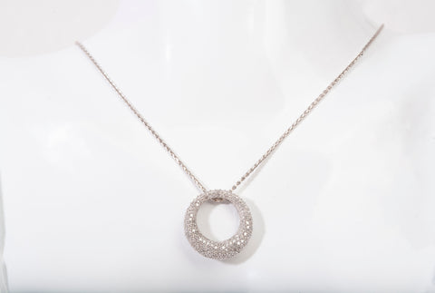Ladies 14k White Gold Diamond Encrusted Eternity Pendant Necklace