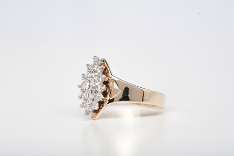 Ladies 14k Yellow Gold Round Cut Diamond Cluster Ring