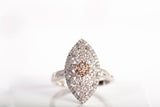 Stunning Champagne diamond cluster silver ring Size 9