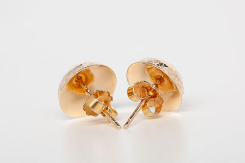 Ladies 14k Yellow Gold Diamond Cut Stud Earrings