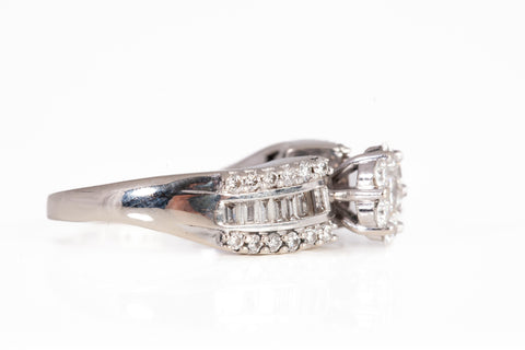 Ladies 14k White Gold .72TCW Diamond Flower Cluster Engagement Ring Size 7.5