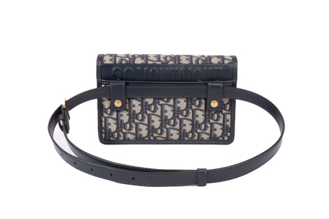 Authentic Christian Dior Navy Blue Oblique 30 Montaigne Chain Flap Bag