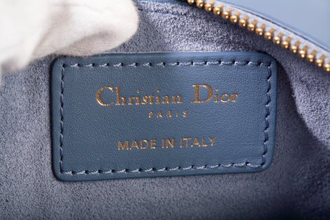 Authentic Christian Dior Blue Gray Macrocannage Calfskin Medium Toujours Bag