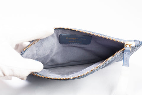 Authentic Christian Dior Blue Gray Macrocannage Calfskin Medium Toujours Bag