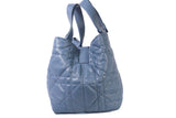 Authentic Christian Dior Blue Gray Macrocannage Calfskin Medium Toujours Bag