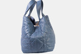 Authentic Christian Dior Blue Gray Macrocannage Calfskin Medium Toujours Bag