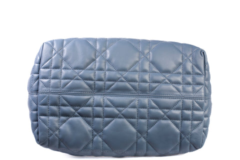 Authentic Christian Dior Blue Gray Macrocannage Calfskin Medium Toujours Bag