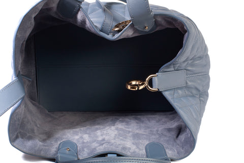 Authentic Christian Dior Blue Gray Macrocannage Calfskin Medium Toujours Bag
