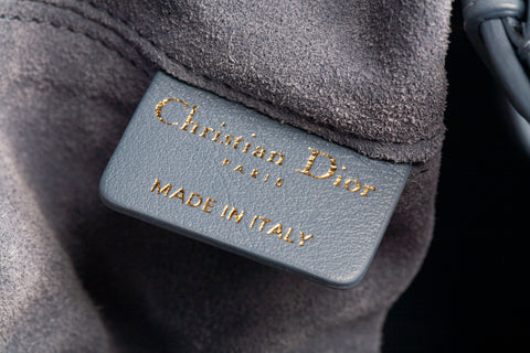 Authentic Christian Dior Blue Gray Macrocannage Calfskin Medium Toujours Bag