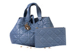 Authentic Christian Dior Blue Gray Macrocannage Calfskin Medium Toujours Bag