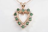 Ladies Open Heart Pendant Emeralds and Diamond Accent 10k Yellow Gold