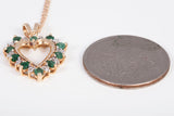 Ladies Open Heart Pendant Emeralds and Diamond Accent 10k Yellow Gold