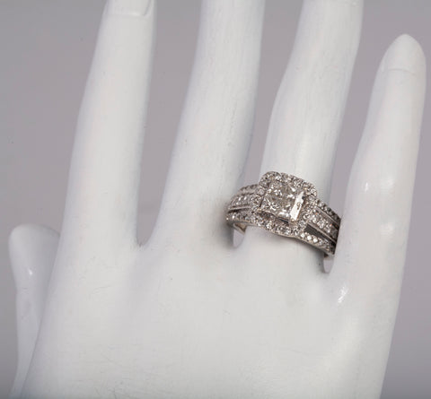 Ladies 14k White Gold Multi Cut Diamond Engagement Ring