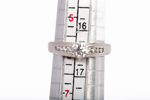 14k White Gold Solitaire with Diamond Accents Engagement Ring