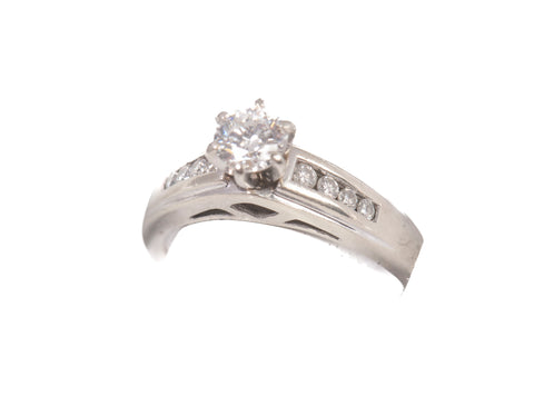 14k White Gold Solitaire with Diamond Accents Engagement Ring