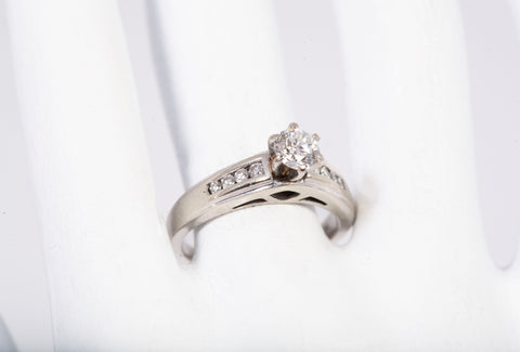14k White Gold Solitaire with Diamond Accents Engagement Ring
