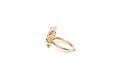 Ladies 14k Yellow Gold Freshwater Pearl Accent Cocktail Ring Size 7