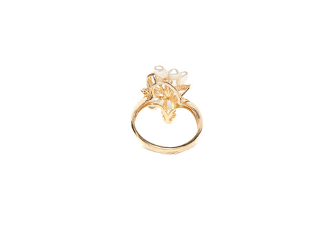 Ladies 14k Yellow Gold Freshwater Pearl Accent Cocktail Ring Size 7