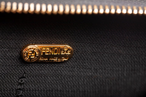 Authentic Brown Fendi Vintage Pequin Boston Bag