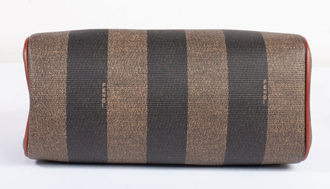 Authentic Brown Fendi Vintage Pequin Boston Bag