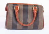 Authentic Brown Fendi Vintage Pequin Boston Bag