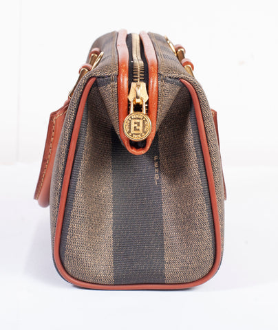 Authentic Brown Fendi Vintage Pequin Boston Bag