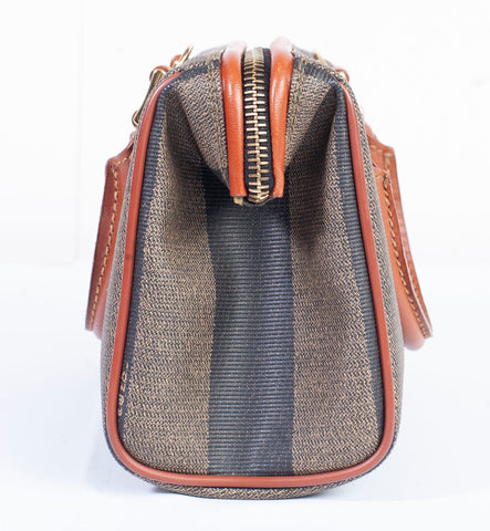 Authentic Brown Fendi Vintage Pequin Boston Bag