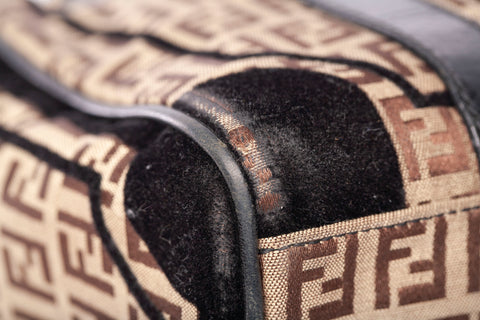 Authentic FENDI Mini Boston Handbag Pouch Zucca Zucchino Pattern Brown  #5082P