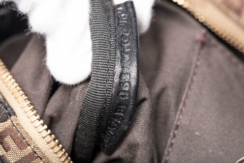 Authentic FENDI Zucca Canvas Leather Pouch Mini Bag Brown Black