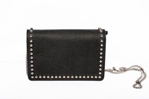 Authentic Fendi Black Saffiano Studded Leather Karlito Wallet on Chain Posh Pawn