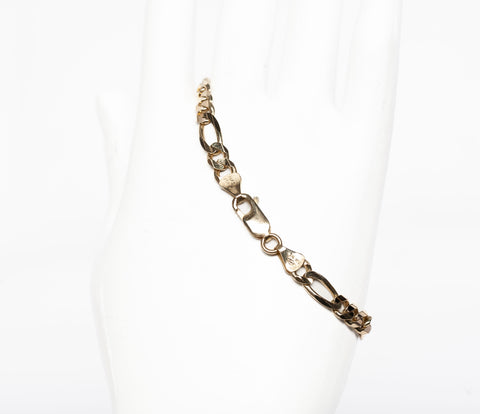 Unisex 14k Yellow Gold Figaro Link Bracelet Size 7