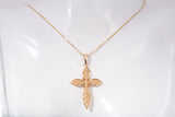 Ladies 14k Yellow Gold Diamond Cut Filigree Cross Pendant Necklace