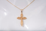 Ladies 14k Yellow Gold Diamond Cut Filigree Cross Pendant Necklace