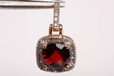Ladies 10k Yellow Gold Cushion Cut Garnet with Diamond Halo Pendant