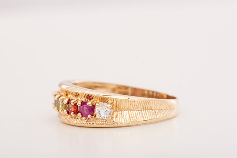 Ladies 10k Yellow Gold Round Cut Multi-Color Gemstone Ring