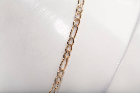 Unisex 14k Two-Tone Gold Figaro Diamond-Cut Link Chain Size 24"