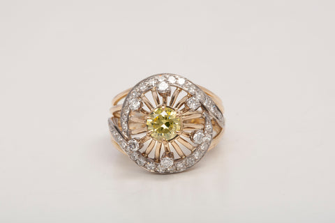 Ladies 14k Two-Tone .66CT Green Diamond Thread Dome Ring Size 6.75