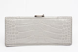 Authentic Balenciaga Hourglass Grey Small Shiny Croc-Embossed Top Handle Shoulder Bag