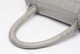 Authentic Balenciaga Hourglass Grey Small Shiny Croc-Embossed Top Handle Shoulder Bag