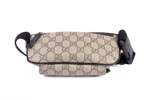 Authentic GUCCI GG Supreme Monogram Leather Black Trim Belt Bag XS/S