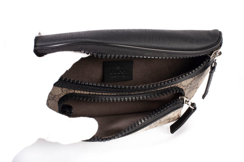 Authentic GUCCI GG Supreme Monogram Leather Black Trim Belt Bag XS/S