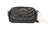 Authentic Gucci GG Small Marmont Chevron Quilted Black Leather Crossbody Bag