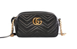 Authentic Gucci GG Small Marmont Chevron Quilted Black Leather Crossbody Bag