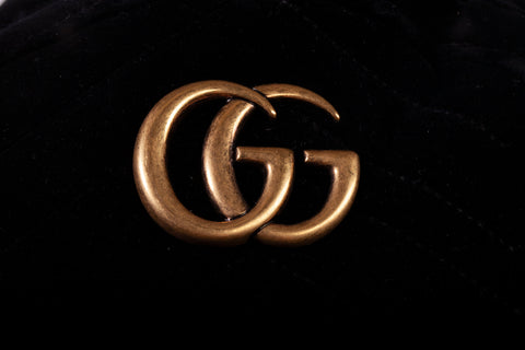 Authentic Black Gucci Velvet Matelasse GG Marmont Dome Backpack