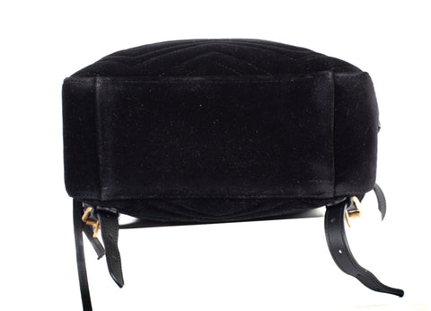 Authentic Black Gucci Velvet Matelasse GG Marmont Dome Backpack