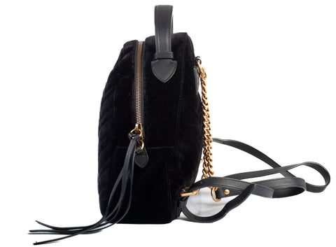 Authentic Black Gucci Velvet Matelasse GG Marmont Dome Backpack