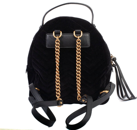 Authentic Black Gucci Velvet Matelasse GG Marmont Dome Backpack
