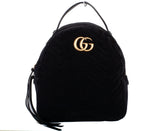 Authentic Black Gucci Velvet Matelasse GG Marmont Dome Backpack