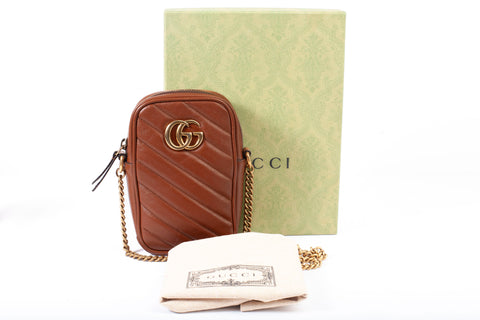 Authentic Gucci Calfskin Matelasse Mini GG Marmont Crossbody Bag